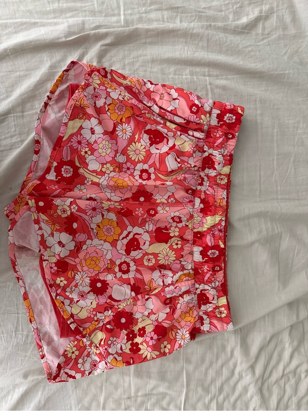 Women's Pink Floral Athletic Shorts with Elastic Waist